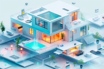 Fototapeta na wymiar Smart Home Concept with Interactive Interface Design