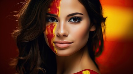 Fototapeta premium Spanish Football Fan: Young Woman with Soccer Makeup