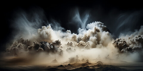 Smoke in the air with a black background, Fog effect backgrounds nature smoke.