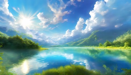 Fototapeta premium idyllic and picturesque landscapes featuring mountains, lakes, and a variety of flora in full bloom. 