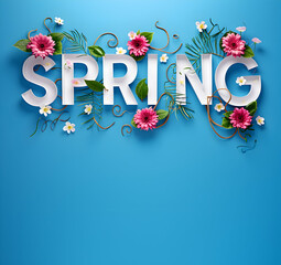 Floral Spring text with copy space for design Happy Spring poster