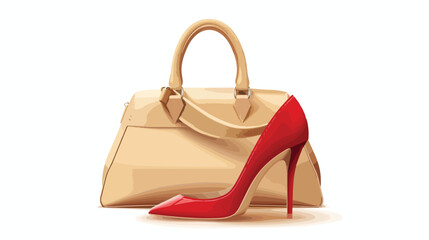 Beige Purse and Red Heel Wo Vector Illustration Isolated