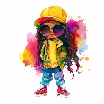 Painting of a little girl dressed as a rapper