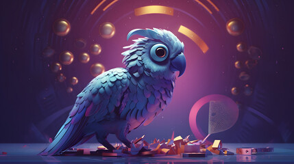 an abstract parrot in front of the moon playing