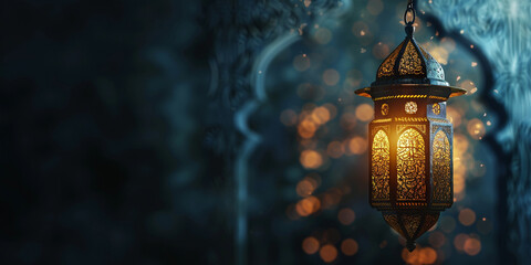 Ramadan Kareem. Ramadan lantern on glowing background for Holy month Ramadan celebration - 745376895