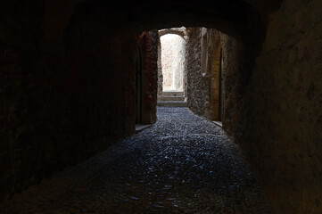 Dark passage in Castello dei Doria in Castelsardo, Sardinia, Italy