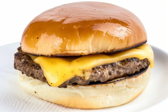 Homemade plain cheeseburger on white background 