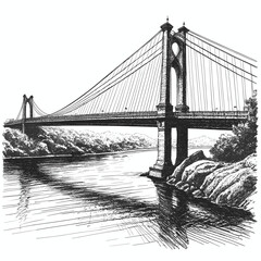 Bridge Monochrome ink sketch vector drawing, engraving style vector illustration