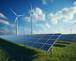 Solar Panels Alongside Wind Turbines