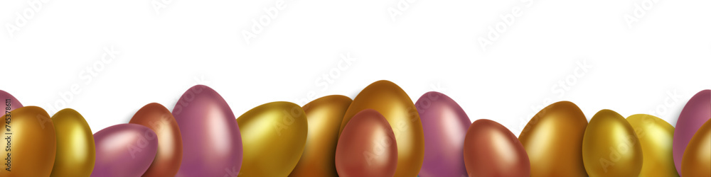 Poster luxury border of easter gold eggs on transparent background. easter eggs horizontal seamless pattern