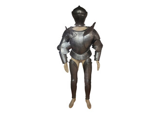 Fototapeta premium Wooden mannequin dressed in armor on black background Diocesan Museum Mantua-