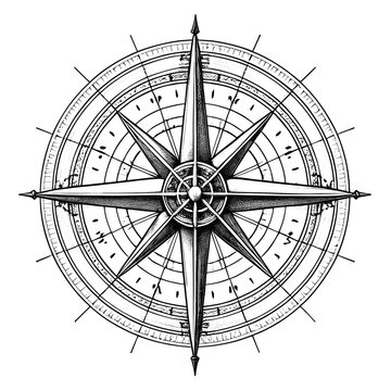 Compass Monochrome ink sketch vector drawing, engraving style vector illustration