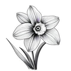 Daffodil vector Monochrome sketch drawing, black and white, monochrome engraving style