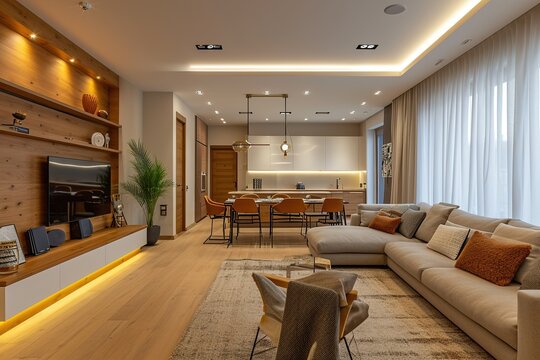 Stylish apartment interior with modern kitchen. Idea for home design