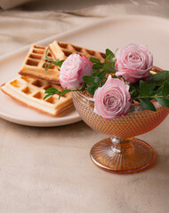 Obraz na płótnie Canvas Sweet Viennese waffles for a romantic holiday breakfast