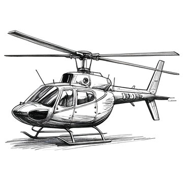 recommend clip art: Helicopter Monochrome ink sketch vector drawing, engraving style vector illustration