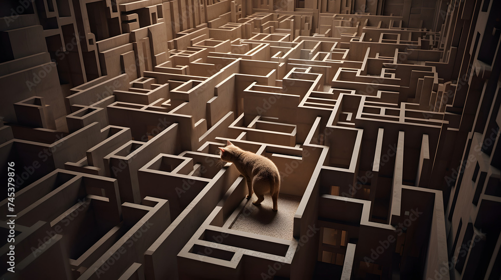 Poster a cat in a maze inside of a maze
