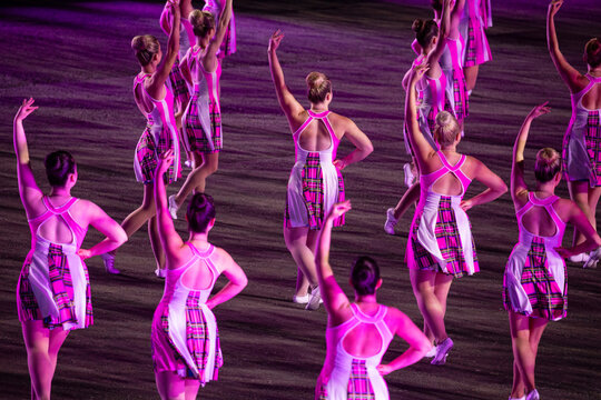 Scottish dancers perform at the Royal Military Tatoo band festival in Edinburgh, Scotland