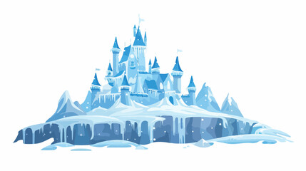 Blue Castle in Snowscape Isolated on White Background