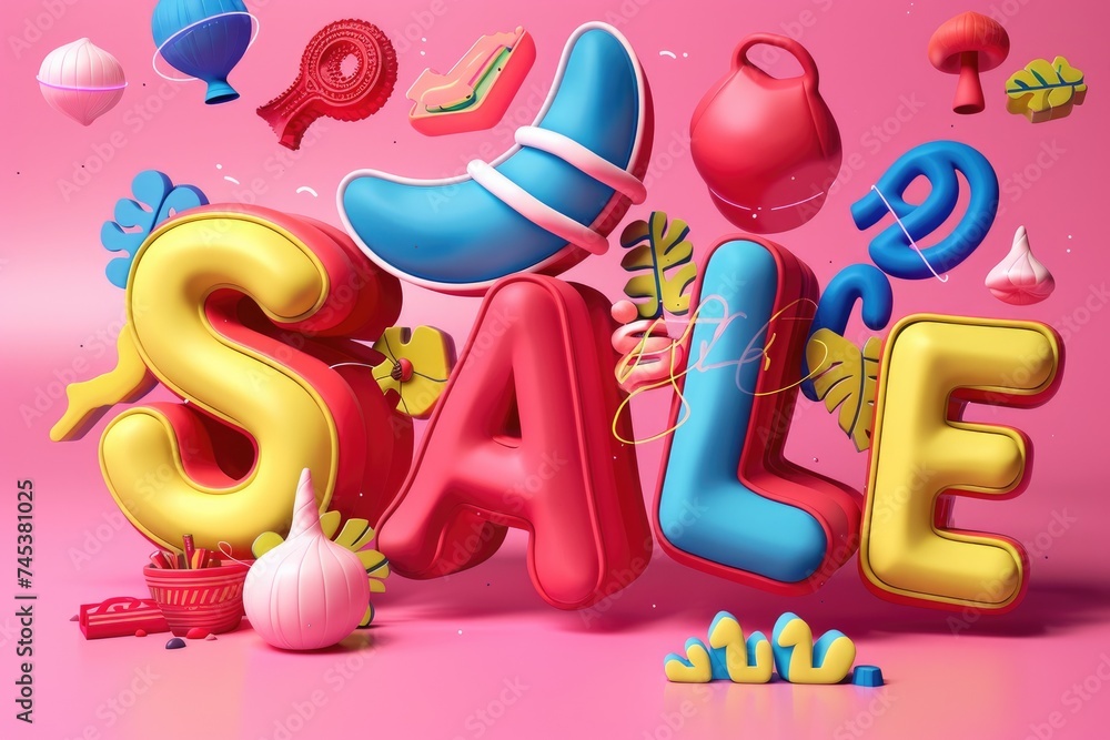 Wall mural colorful logo sale, playful cartoon clay style