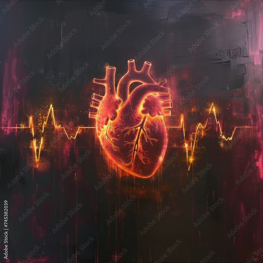 Aufkleber digital heartbeats, nodes glowing in a rhythmic pattern against a dark canvas