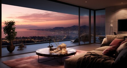 Fototapeta premium A spacious living room with large window.