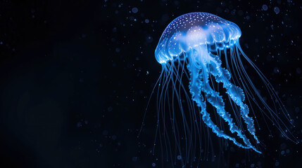 Fototapeta premium a close up of a jellyfish floating in the water with drops of water on it's back legs.
