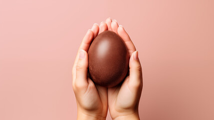 Two Hands Holding Big Chocolate Easter Egg