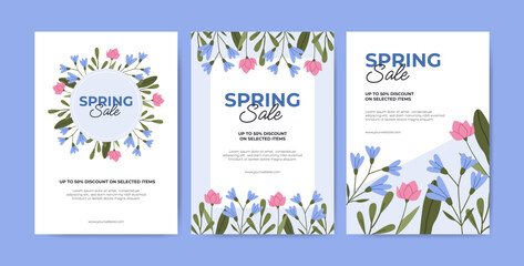 Spring sale banners with wildflowers