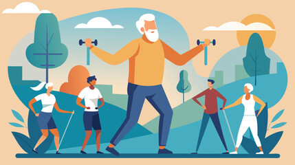 Elderly People Exercising in a Park at Sunset