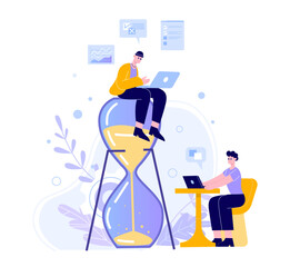Time management hourglass. Office workers planning work schedule, time management and deadline concept