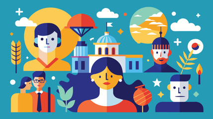 Diverse People and Landmarks in Colorful Vector Illustration