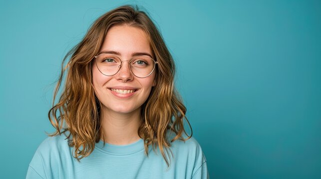 Portrait of young happy woman engineer looks in camera, Isolated on a solid color background. Generative AI.