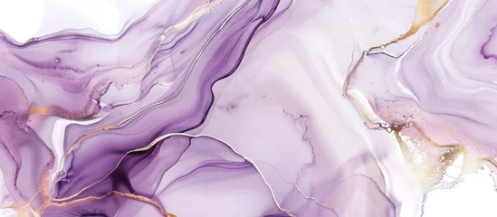 Deurstickers purple white gold smooth marble background © oktzz