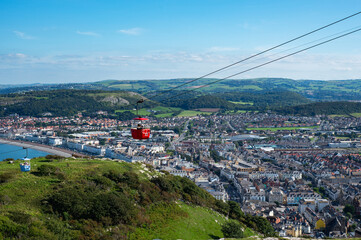 Cable cars in Llandudno Sea Front in North Wales, United Kingdom