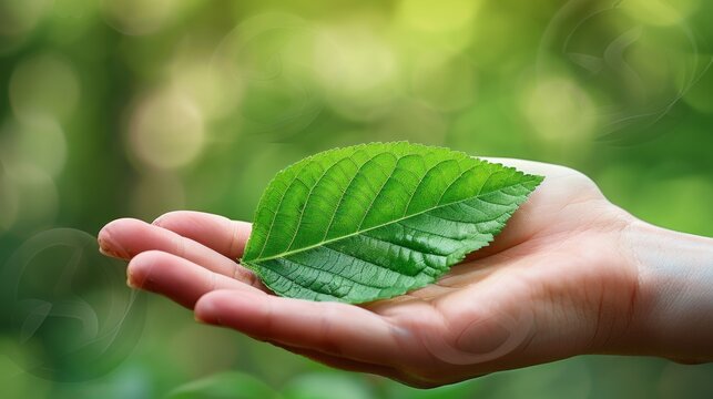 Human hand present a green leaf