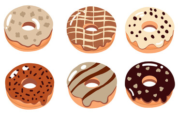 Obraz premium Maple and Almond Doughnuts, cake, dessert, clipart, snack, bakery, vector, illustration, hand drawn, doodle, color