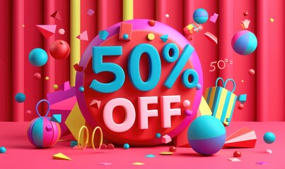 Colorful logo 50% OFF, playful cartoon clay style - 745386010
