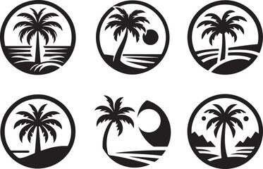 Fototapeta na wymiar Silhouette palm trees set isolated, Vector illustration 