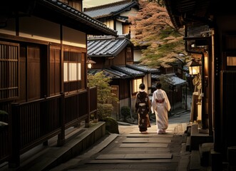 Obraz na płótnie Canvas Tranquil Afternoon Stroll Along a Traditional Japanese Street