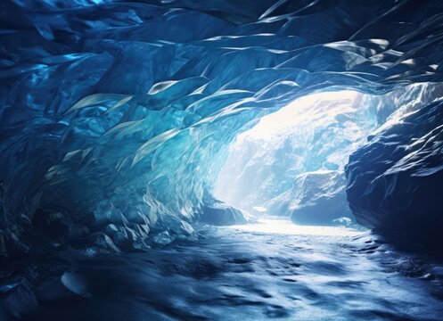 Expansive Ice Cave Filled With Water