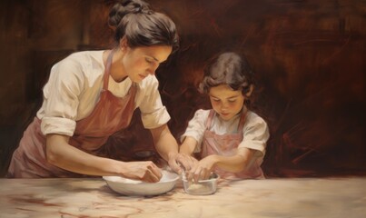 Fototapeta na wymiar Mother and Child Baking Together