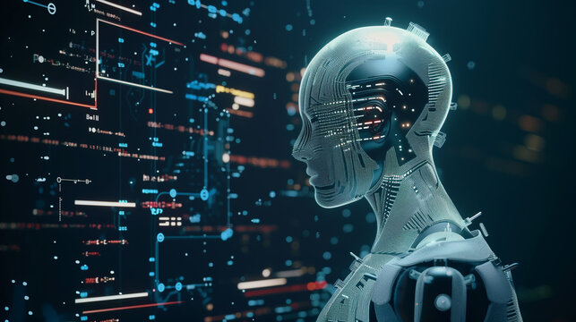 AI Artificial intelligence, Machine learning, Big data analysis and automation technology in business and industrial manufacturing concept on virtual screen