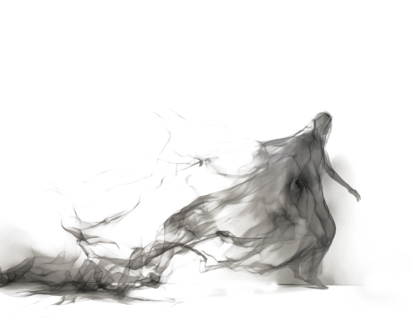 Ethereal Stroll: A Ghostly Figure Glides Across an Empty Landscape