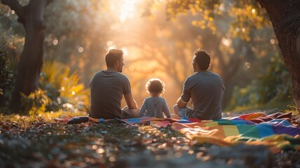 two gay parents, sharing in nature with their son