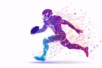 Abstract American football player, particle football player on white background.