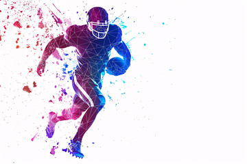 Abstract American football player, particle football player on white background.