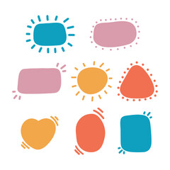 Cute vector set of hand drawn shapes text backgrounds in pastel colors and childish style.