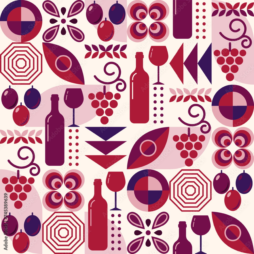 Aufkleber red wine theme background with design elements in simple geometric style. seamless pattern with abst
