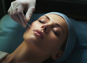 Obraz premium Woman receiving facial mask treatment.